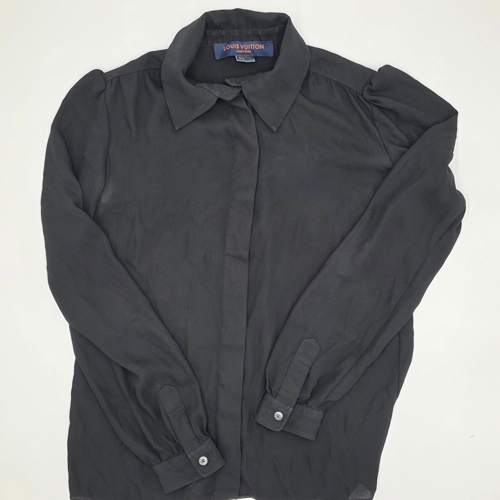 Louis Vuitton Uniforms Black Long Sleeve Puff Shoulder Blouse Shirt Womens 32